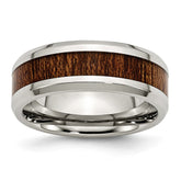 Stainless Steel Wedding Band with Polished Wood Inlay Comfort Fit